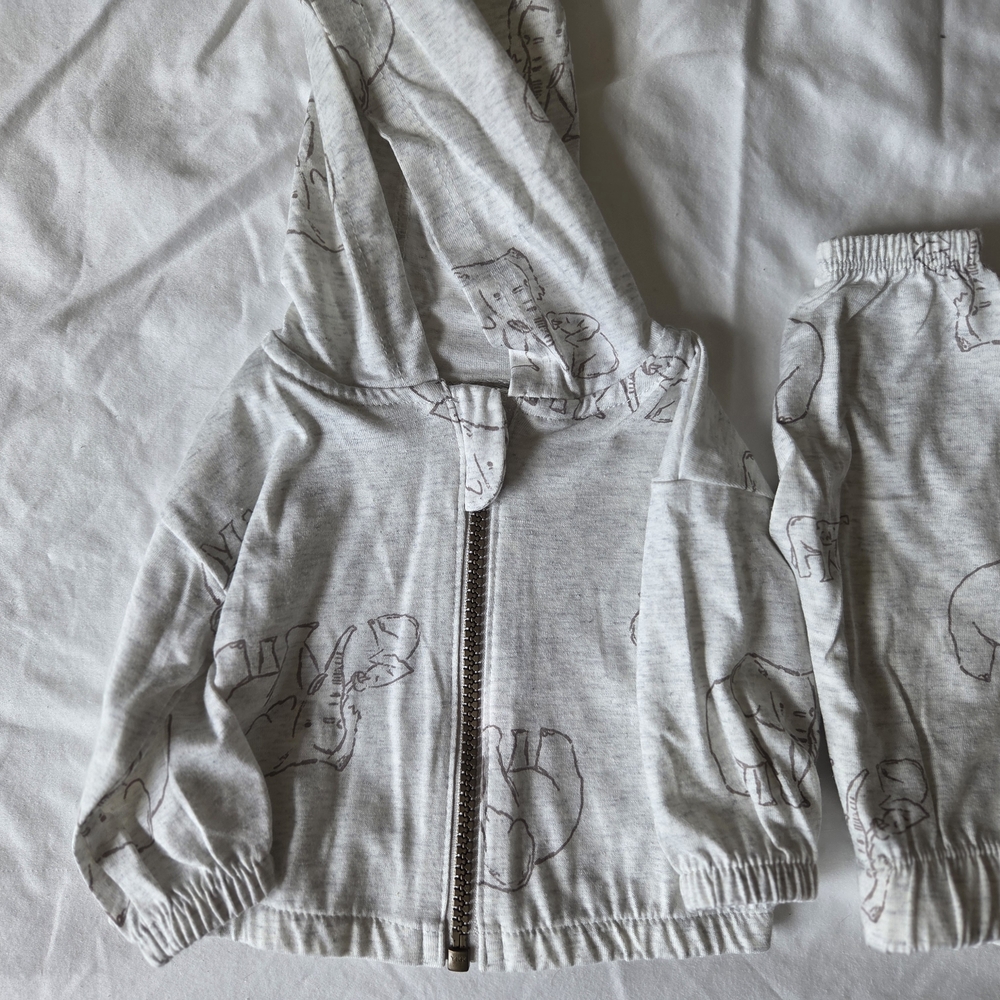 Gray Elephant Print Hoodie and Pants Set
